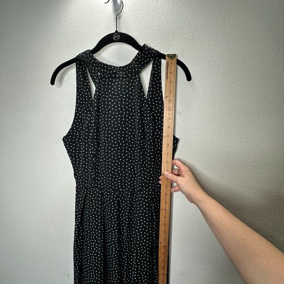 Audrey Halterneck Black White Polka Dot Open Tie Back Pleat Wide Leg Jumpsuit S - Picture 12 of 16